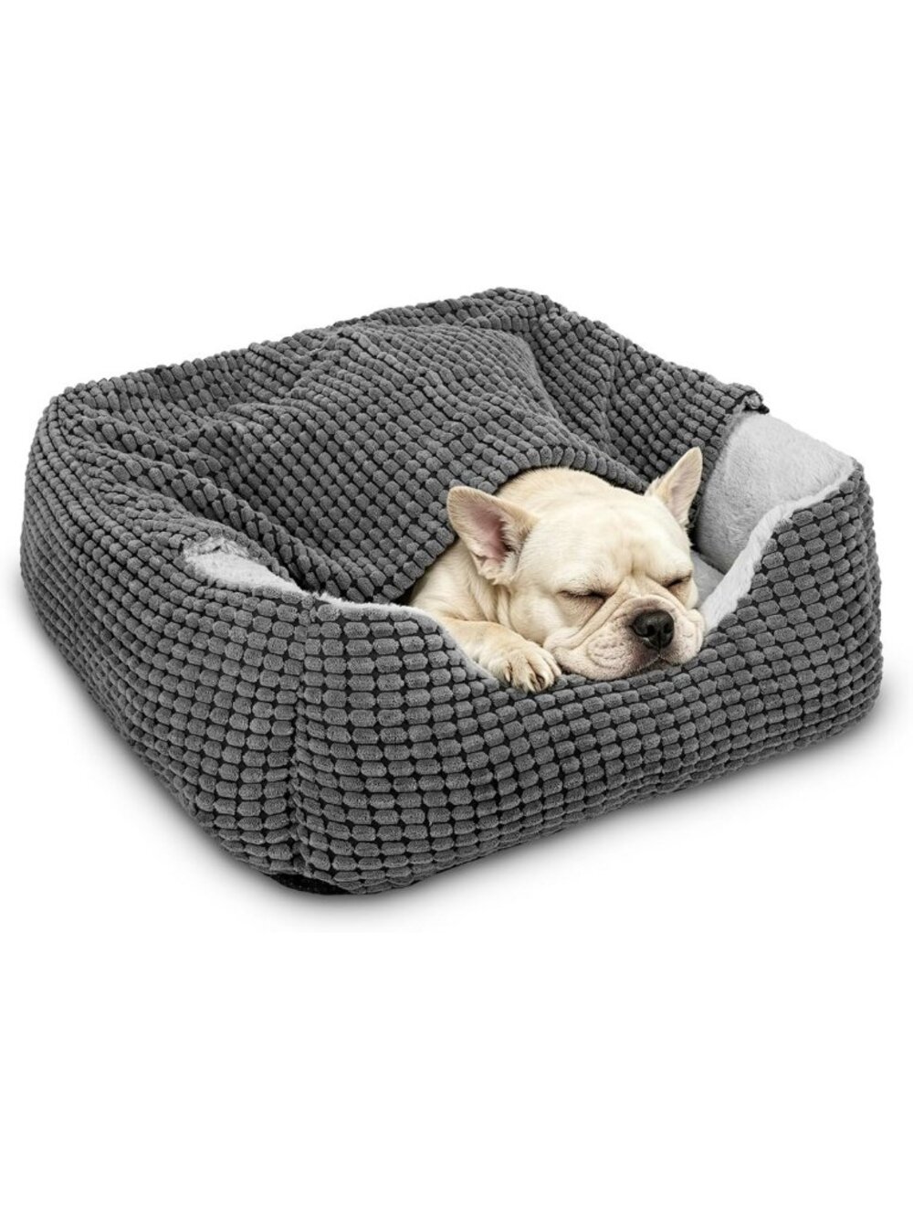 Cozy Orthopedic Dog Bed & Cat Cave, Hooded Blanket, Warm & Washable, 25" Grey